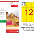Tanex TW-2312 70x70 mm 100'lü Sarı Floresan Laser Etiket