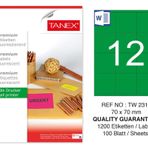 Tanex TW-2312 70x70 mm 100'lü Yeşil Floresan Laser Etiket