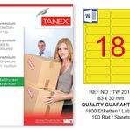 Tanex TW-2318 83x30 mm 100'lü Sarı Pastel Laser Etiket