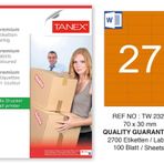 Tanex TW-2327 70x30 mm Turuncu Pastel 100'lü Laser Etiket