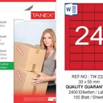 Tanex TW-2334 33x55 mm 100'lü Kırmızı Pastel Laser Etiket