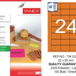 Tanex TW-2334 33x55 mm Flo Turuncu Laser Etiket