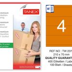 Tanex TW-2370 210x70 mm Turuncu Pastel 100'lü Laser Etiket