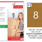 Tanex TW-2374 105x74.25 mm 100'lü Kraft Etiket