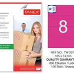 Tanex TW-2374 105x74.25 mm 100'lü Pembe Pastel Laser Etiket