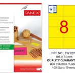 Tanex TW-2374 105x74.25 mm 100'lü Sarı Floresan Laser Etiket