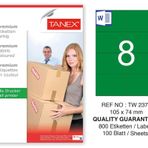 Tanex TW-2374 105x74.25 mm 100'lü Yeşil Pastel Laser Etiket