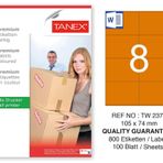 Tanex TW-2374 105x74.25 mm Turuncu Pastel 100'lü Laser Etiket