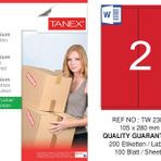 Tanex TW-2380 105x280 mm 100'lü Kırmızı Pastel Laser Etiket