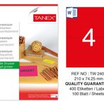 Tanex TW-2404 210x74.25 mm 100'lü Kırmızı Floresan Laser Etiket