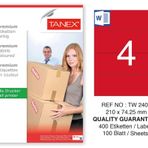 Tanex TW-2404 210x74.25 mm 100'lü Kırmızı Pastel Laser Etiket100 Lü