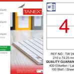 Tanex TW-2404 210x74.25 mm 100'lü Sökülebilir Etiket