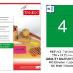 Tanex TW-2404 210x74.25 mm 100'lü Yeşil Floresan Laser Etiket