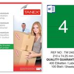 Tanex TW-2404 210x74.25 mm 100'lü Yeşil Pastel Laser Etiket