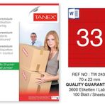 Tanex TW-2433 70x23 mm 100'lü Kırmızı Pastel Laser Etiket