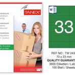 Tanex TW-2433 70x23 mm 100'lü Yeşil Pastel Laser Etiket
