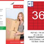 Tanex TW-2453 45x30 mm 100'lü Kırmızı Pastel Laser Etiket
