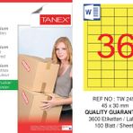 Tanex TW-2453 45x30 mm 100'lü Sarı Pastel Laser Etiket