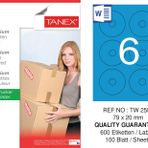Tanex TW-2506 79x20 mm 100'lü Mavi Pastel Laser Etiket