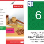 Tanex TW-2506 79x20 mm 100'lü Yeşil Floresan Laser Etiket