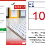 Tanex TW-2510 105x56 mm 100'lü Sökülebilir Etiket