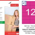 Tanex TW-2512 105x46 mm 100'lü Pembe Pastel Laser Etiket