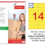 Tanex TW-2514 105x38 mm 100'lü Sarı Pastel Laser Etiket