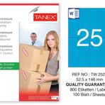 Tanex TW-2525 52.5x148.5 mm 100'lü Mavi Pastel Laser Etiket