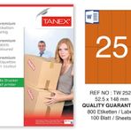 Tanex TW-2533 64.6x33.8 mm Turuncu Pastel 100'lü Laser Etiket