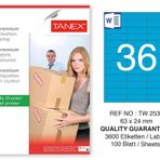 Tanex TW-2536 63x24 mm 100'lü Mavi Pastel Laser Etiket