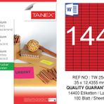 Tanex TW-2544 35x12.4355 mm 100'lü Kırmızı Floresan Laser Etiket