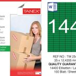 Tanex TW-2544 35x12.4355 mm 100'lü Yeşil Pastel Laser Etiket