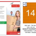 Tanex TW-2614 105x40 mm Turuncu Pastel 100'lü Laser Etiket
