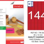 Tanex TW-2644 35x12 mm 100'lü Kırmızı Floresan Laser Etiket