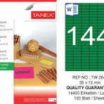 Tanex TW-2644 35x12 mm 100'lü Yeşil Floresan Laser Etiket