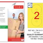 Tanex TW-3117 117 mm 100'lü Sarı Pastel Laser Etiket