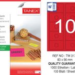 Tanex TW-3178 83x56 mm 100'lü Kırmızı Floresan Laser Etiket