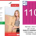 Tanex TW-4110 40x12 mm 100'lü Pembe Pastel Laser Etiket
