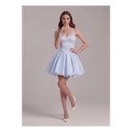 Tangül&Ali'S Moda Evi Balon Etekli İnci İşlemeli Bebe Mavisi Mini Elbise