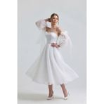 Tangül&Ali'S Moda Evi Dalya Beyaz Straplez Midi Elbise