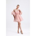 Tangül&Ali'S Moda Evi Kabarık Pudra Pembesi Mini Elbise