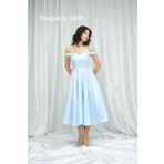 Tangül&Ali'S Moda Evi Lizbon Saten Drapeli Bebe Mavisi Midi Elbise