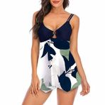 Tankini kadın mayosu, Tummy Control Top şortlu, iki parçalı, Push Up mayo, karın bölgesi, tankini seti, dolgulu mayo, plaj kıyafeti, iki parçalı, Zg - Mavi, XL