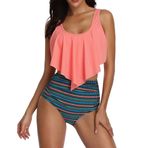 Tankini Set Kadın Karın Önleyici Bikini Fırfırlı Yüksek Bel Mayo Retro Çiçekli Mayo İki Parçalı Dolgulu Üst ve Alt Mayo Kanpola, 18 turuncu, 40