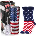 Tanlade 2 Takım Amerikan Bayrağı Su Bardağı, Vatansever Yıldız Bayraklı Çoraplar, İşçi Bayramı için Parti Malzemeleri, Anıt, Erkek Kadın Çorapları, 20oz Yalıtımlı Kapaklı Bardak