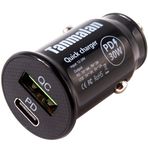Tanmalan Hızlı Şarj Mini Tasarım Siyah 5V 4A Araç Şarj Cihazı, PD + QC, USB Tip C, 2 x USB 3.0 Bağlantı Noktası, 20W, 4A, iPhone 13/14/15, Samsung Galaxy Note 10/20 Uyumlu