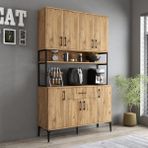 Tanmob Alt Üst Çok Amaçlı Dolap 8 Kapaklı Çekmeceli Raflı Mutfak Dolabı Çam MDL0402