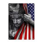 Tanrı İsa Hristiyan Amerikan Bayrağı İşareti Metal Teneke İşaretler, Ev Ofis Restoranları Kafeler Barlar Pub Adam Mağara Duvar Dekoru Plak İşareti 30,7 x 20,8 cm