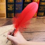 TANSHOP Feather Ballpoint Pen Writing Quill Pen - Siyah Mürekkep Kalemi, Tabela Deoration Gift Pen (Kırmızı)