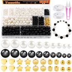 Tanstic 1503Adet İnci Boncuk Seti, 4mm 6mm 8mm 10mm 12mm Altın Ara Boncuklu Beyaz Siyah Yuvarlak İnci Boncuklar, Mücevher Yapımı için İnci Boncuklar Çocuklar Yetişkinler İçin DIY İnci Bilezik Seti